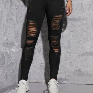Black jeans, never worn washed once hoping they’d shrink but didn’t